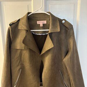 Philosophy Olive Green Moto Jacket Size Small Open Front Faux Suede